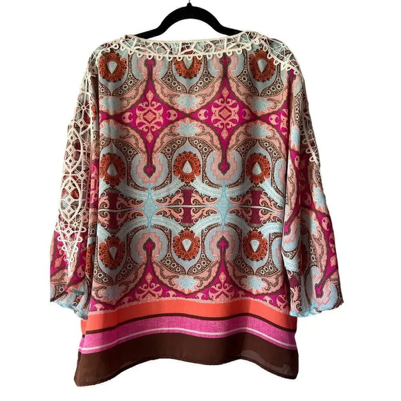 Chico's scarf blouse with dolman sleeve and lace overlay 3 (L) - Picture 5 of 8